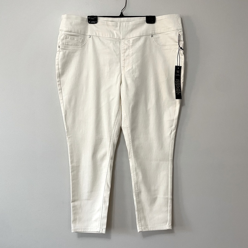 New Diane Gilman Ivory Virtual Stretch Pull On Skinny Jeans Plus Size 2X bin 4E